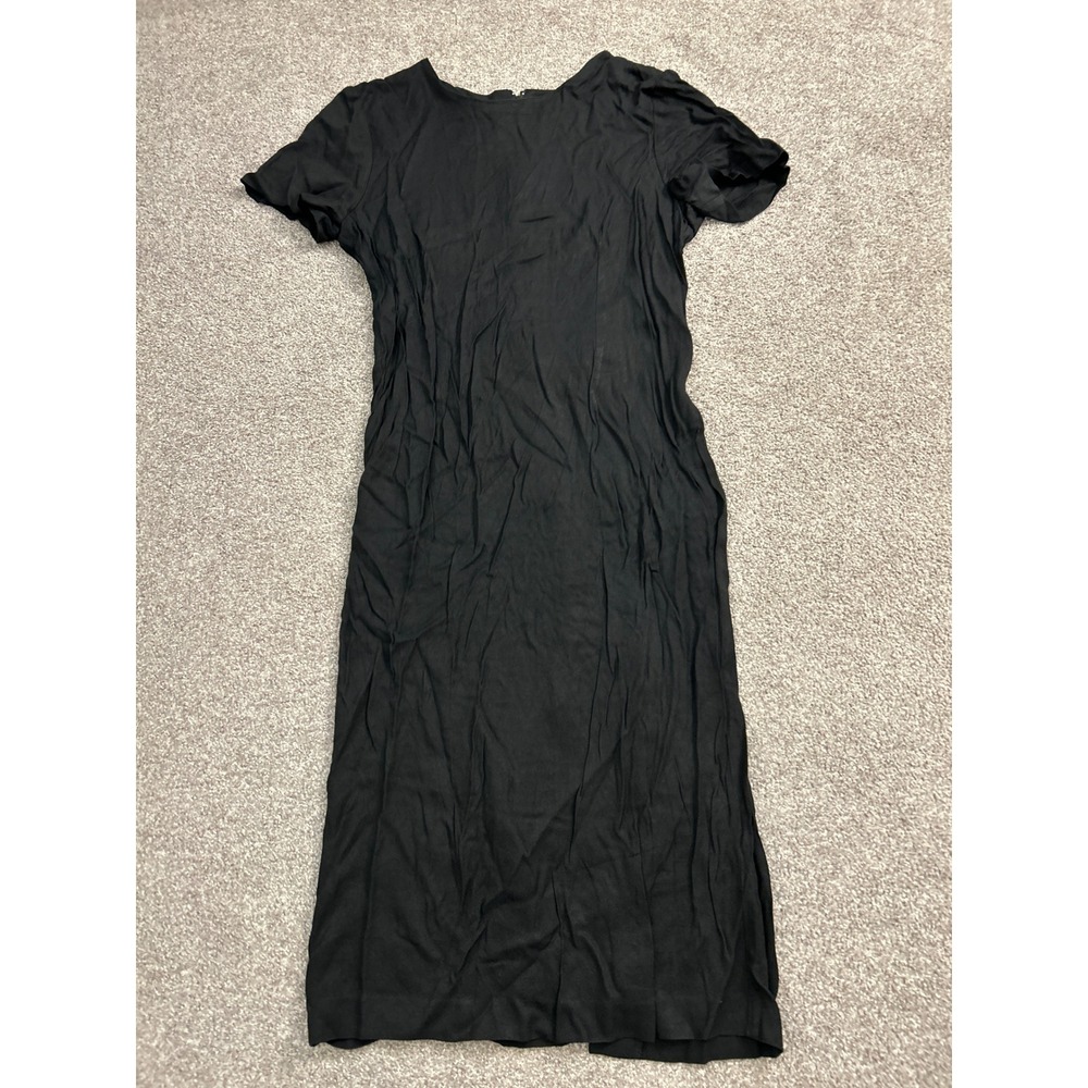 90s VTG JSJ Petites Midi Dress Womens 14 Black Excellent Short Sleeve Back Tab